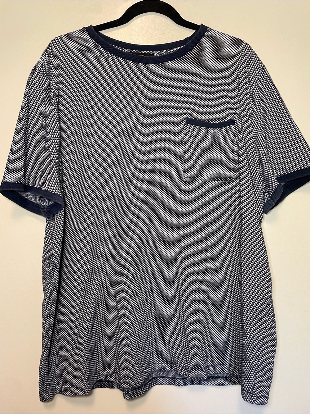 Express Navy and White Textured Short-Sleeve Pocket Tee